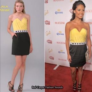 Laila Azhar Designer Blue and Black Strapless Satin Cocktail Dress Size: US 4